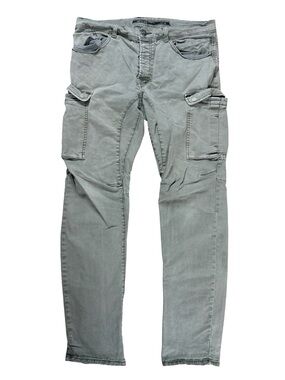 Mens Y2K Jet Lag Skinny Cargo Military Green Streetwear Jeans Size 34x30